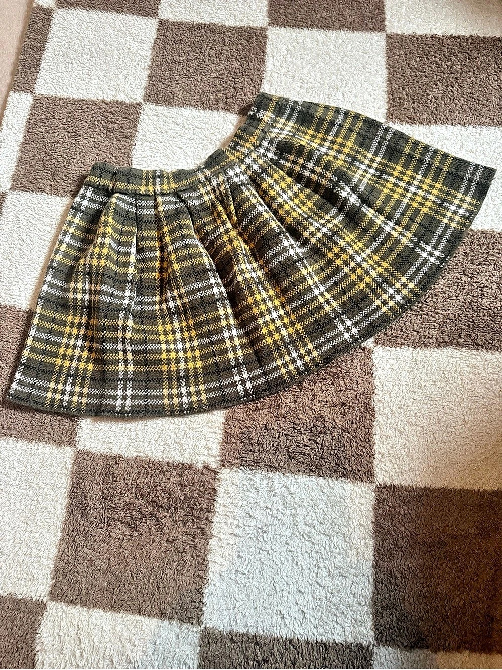 Plaid Mini Skirt in Brown & Yellow Like New